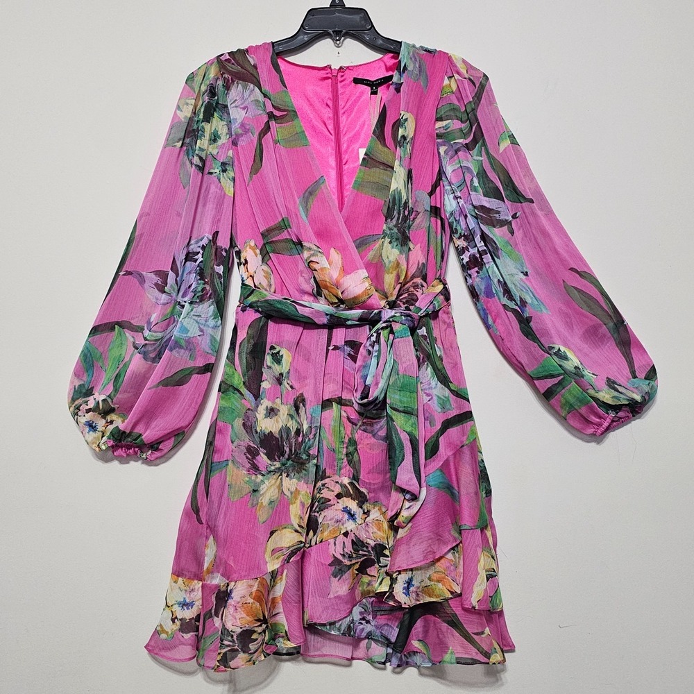 Alex Marie Pink Floral Wrap-Style Midi Dress